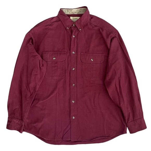 Cabelas Mens Deerskin Soft Chamois Button Flannel Shirt Size L Hunting Wine Red - Picture 1 of 10